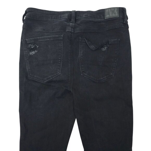 American Eagle Next Level Stretch Hi Rise Jegging Women 12 Jeans Distressed Blac - Picture 13 of 16